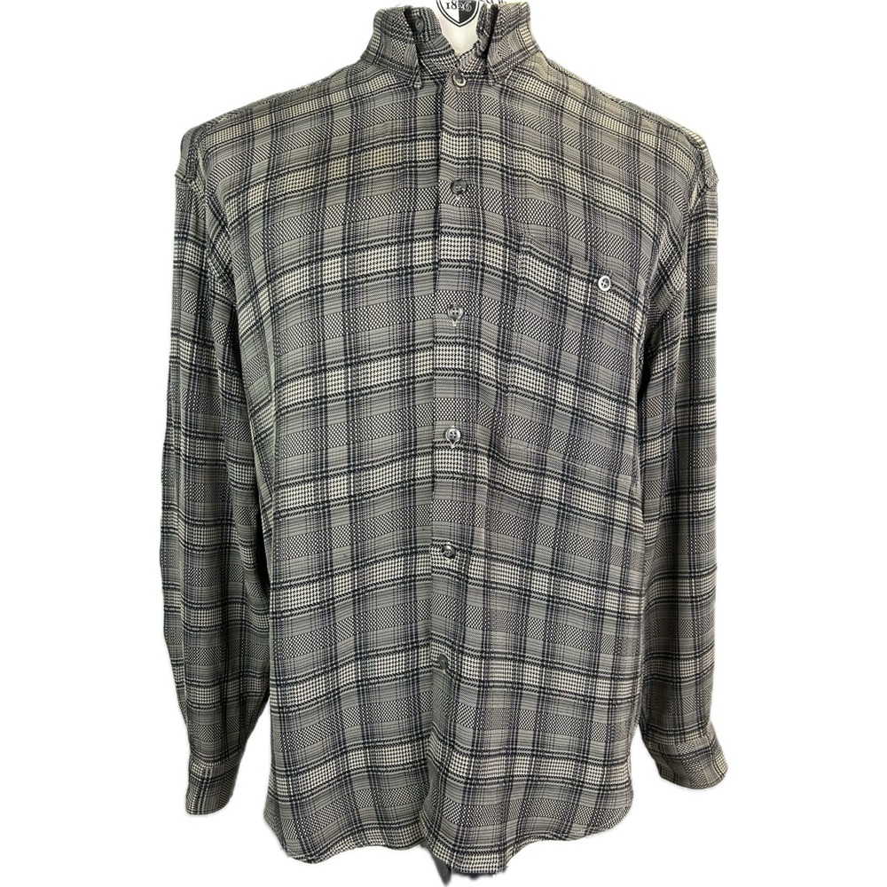 Zanella Men’s Hounds Tooth Button Up Long Sleeve Dress Shirt Made In Italy Sz L